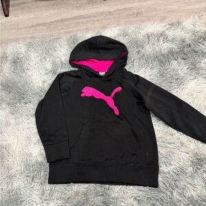 Puma Kids Black Hoodie with Hot Pink Logo and Lining